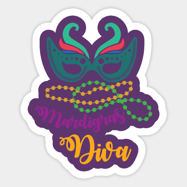 Mardi Gras Diva T-shirt and Apparel Sticker by TeeBunny17